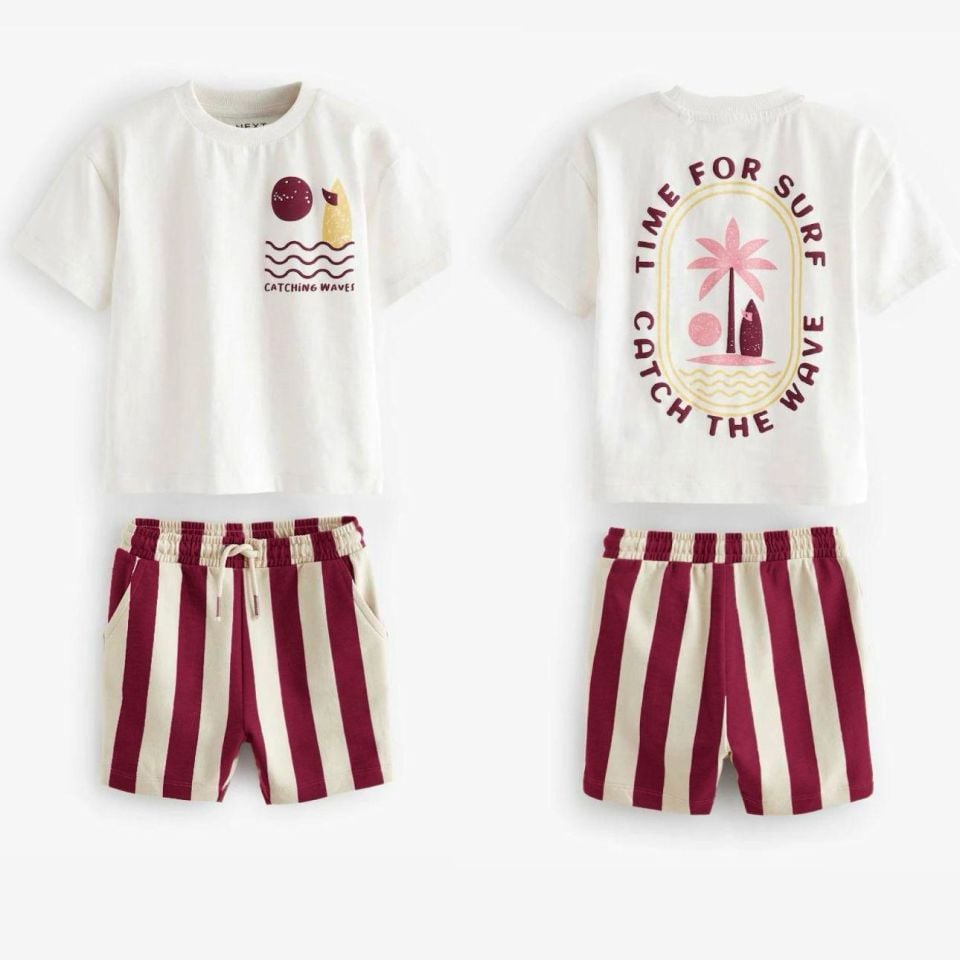Bordo Surf and Sand Kabartma Baskılı Şortlu Takım