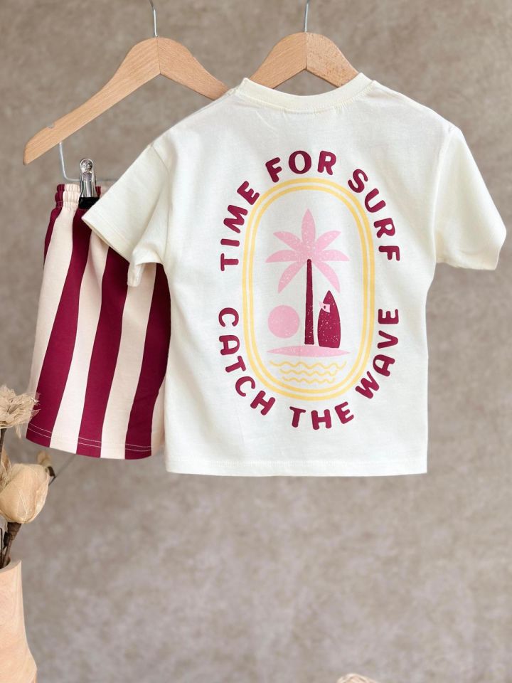 Bordo Surf and Sand Kabartma Baskılı Şortlu Takım