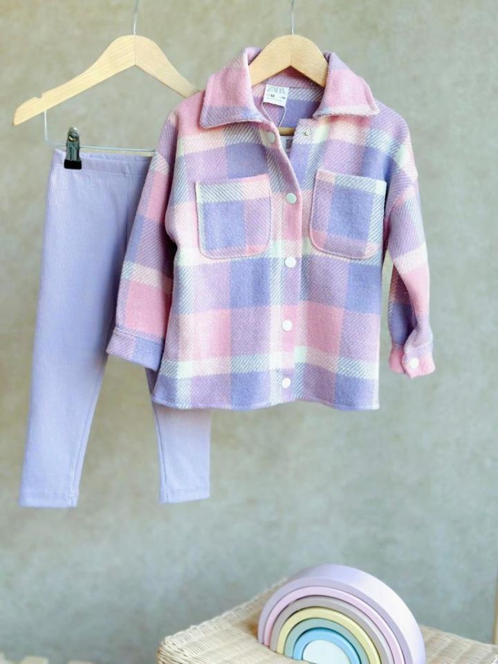 Pembe Lila Oduncu Gömlekli Taytlı Takım