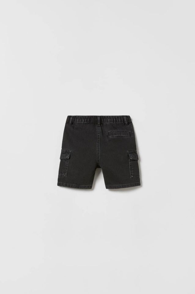Siyah Denim Kargo Cepli Şort