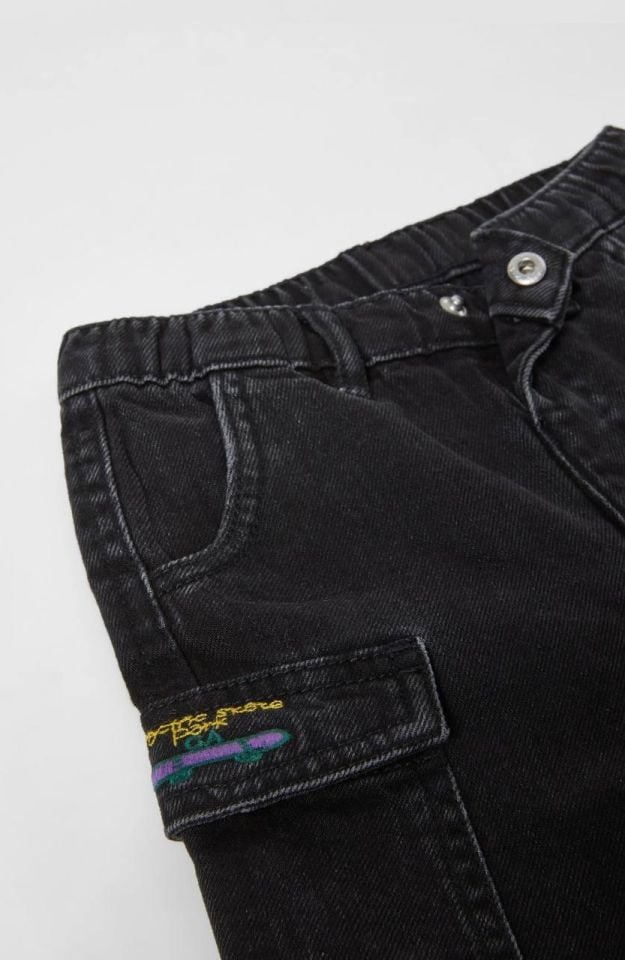 Siyah Denim Kargo Cepli Şort