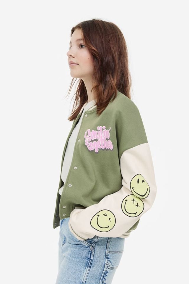 Yeşil Smile Baskılı Kolej Ceketi