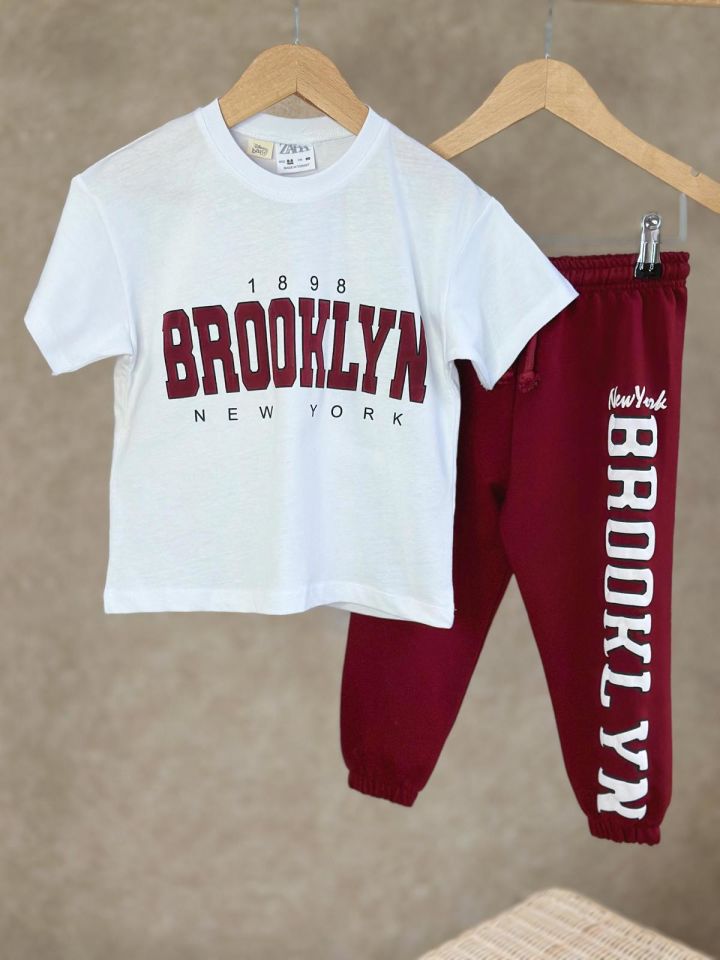 Brooklyn New York Bordo Beyaz Baharlık Takım