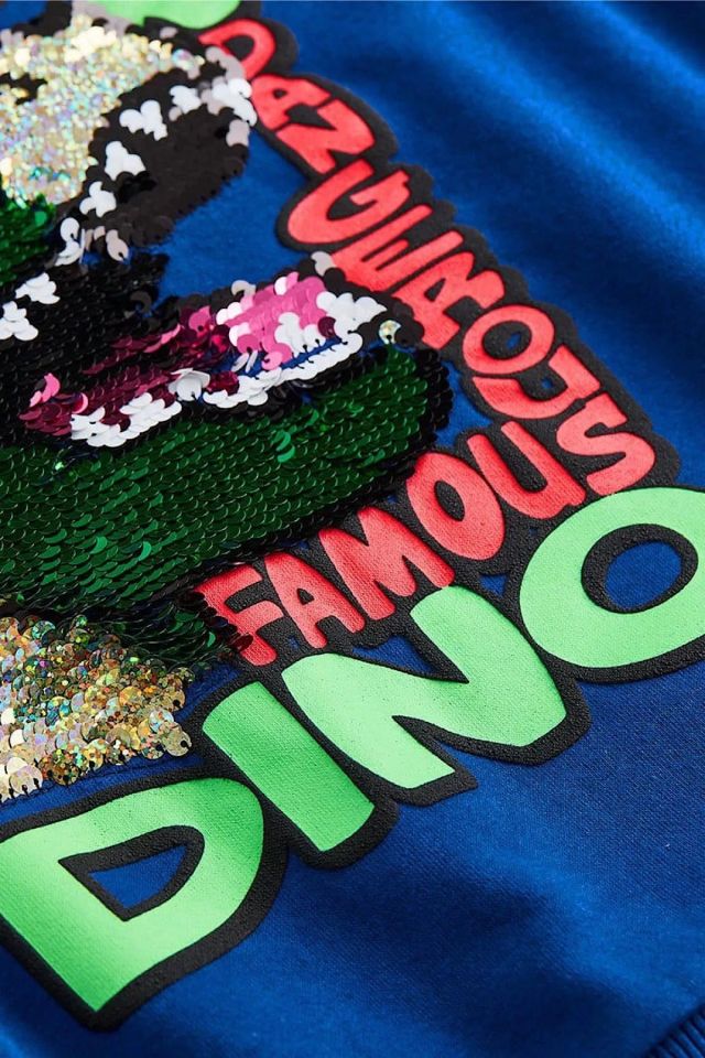 Trex Dinozorlu Kapüşonlü Çift Yönlü Pullu Sweatshirt