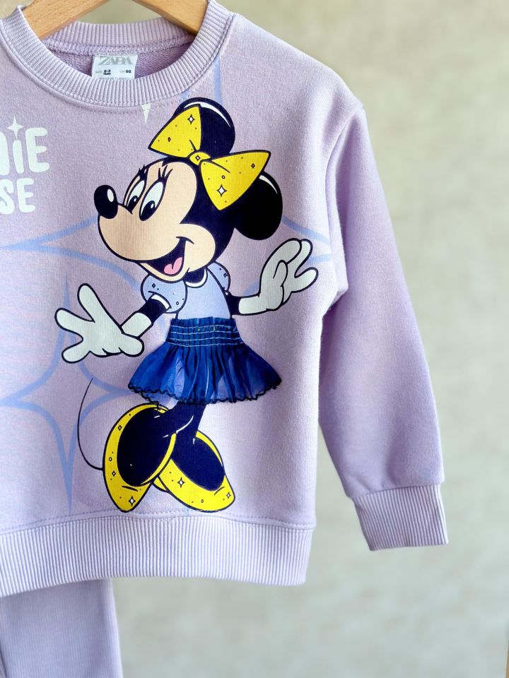 Lila Minnie Mouse 3 Boyutlu Etek Detaylı Taytlı Takım