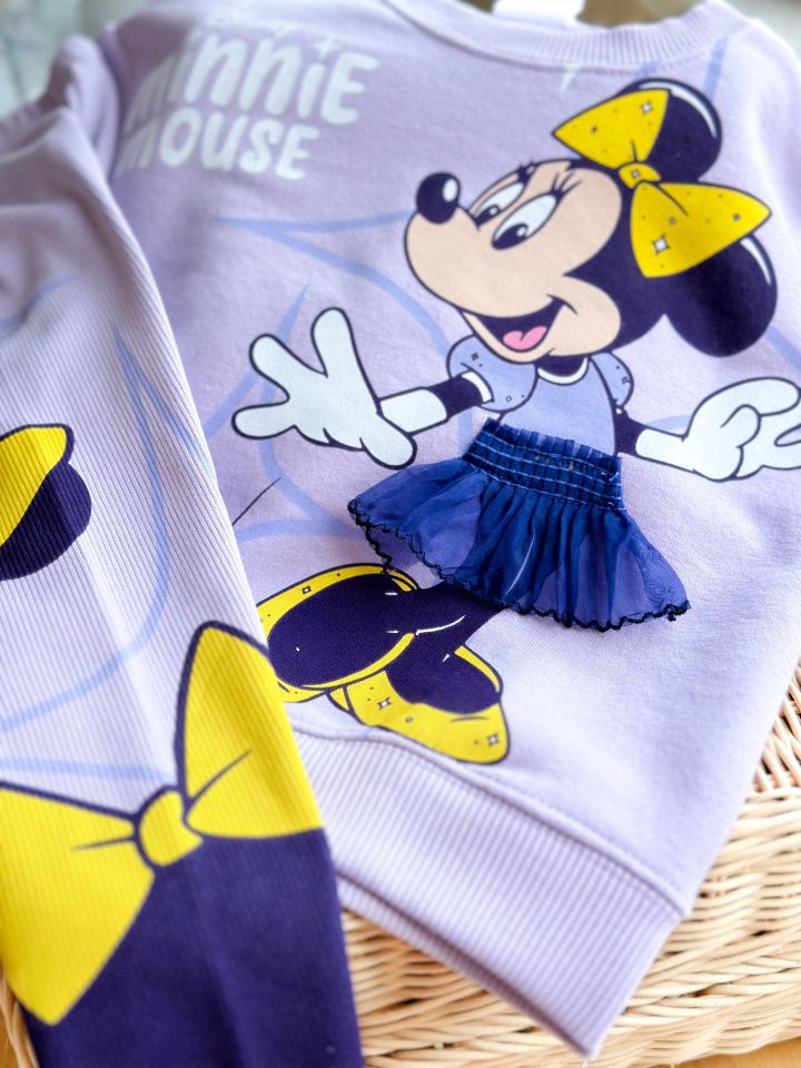 Lila Minnie Mouse 3 Boyutlu Etek Detaylı Taytlı Takım