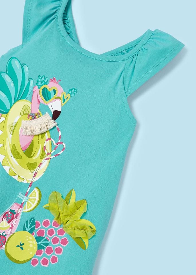 Mavi Flamingo Baskılı Elbise