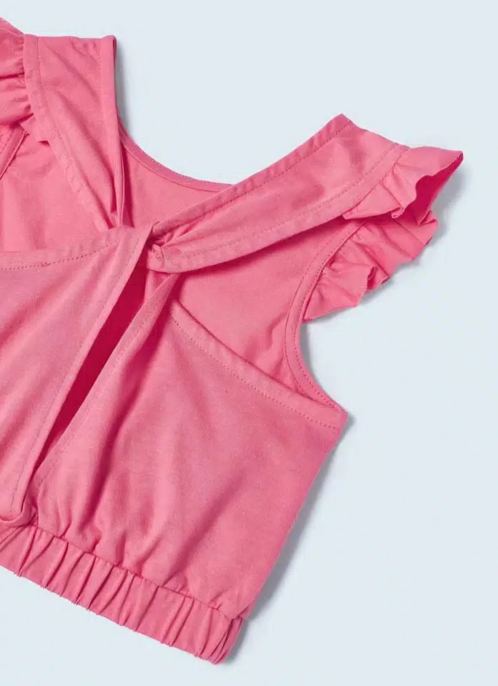 Pembe Çiçekli Crop Şort Takım