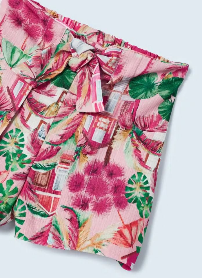 Pembe Çiçekli Crop Şort Takım