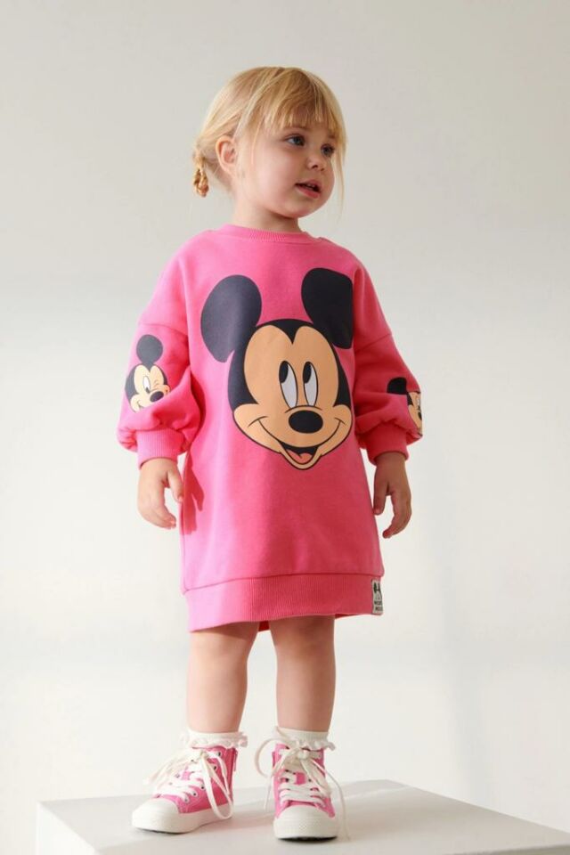 Pembe Minnie Mouse Baskılı Elbise