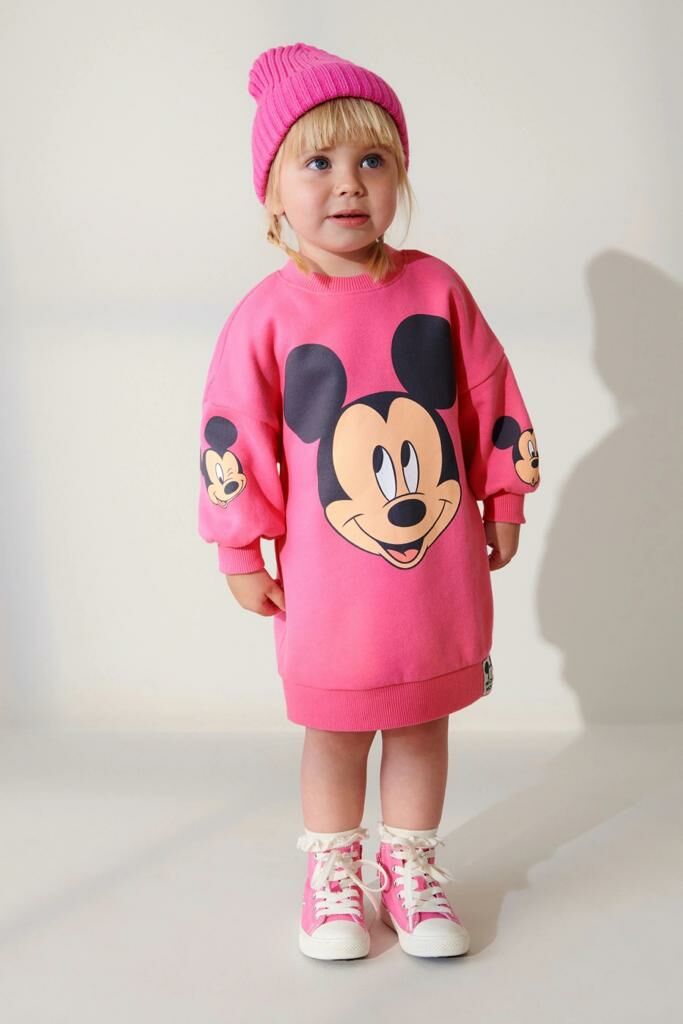 Pembe Minnie Mouse Baskılı Elbise