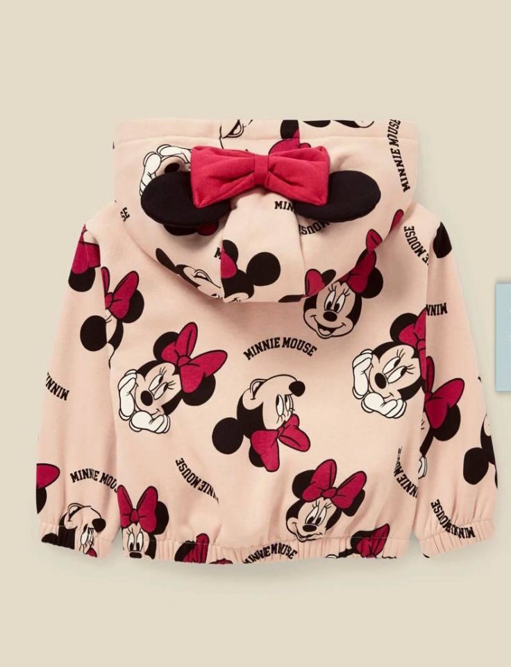 Fuşya Krem Minnie Mouse Kapüşonlu Kurdele Kulak Detaylı Takım