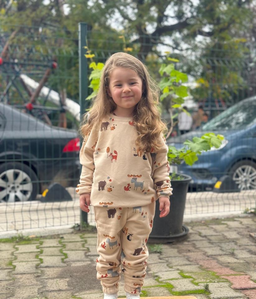 Bej Karışık Hayvanlı Unisex Takım