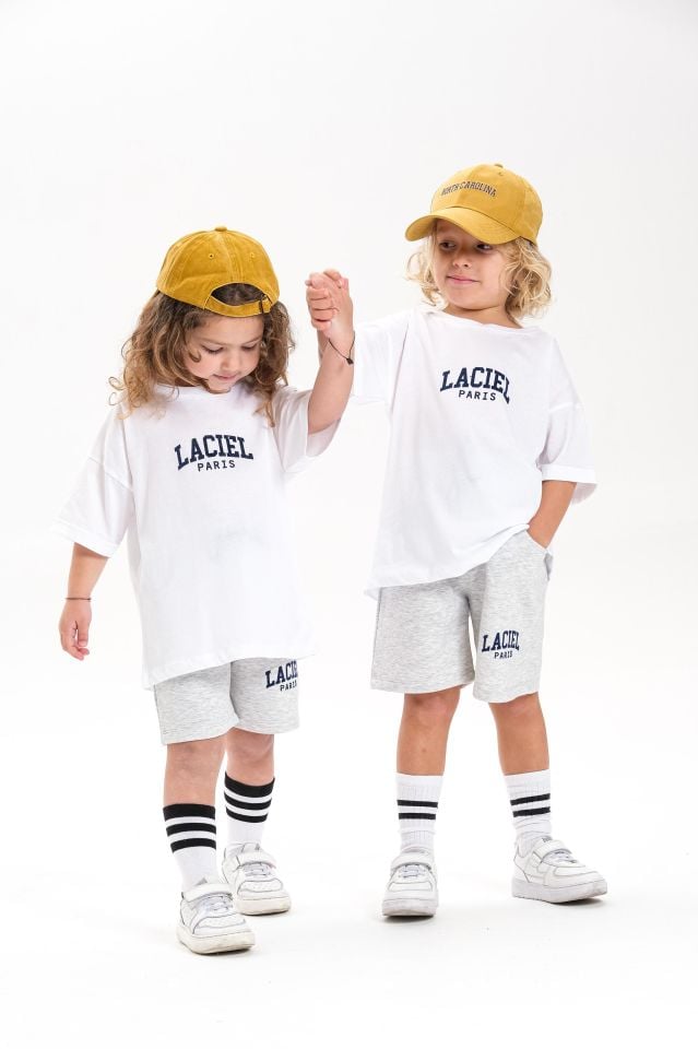 La'ciel Paris Gri Beyaz Unisex Şortlu Takım