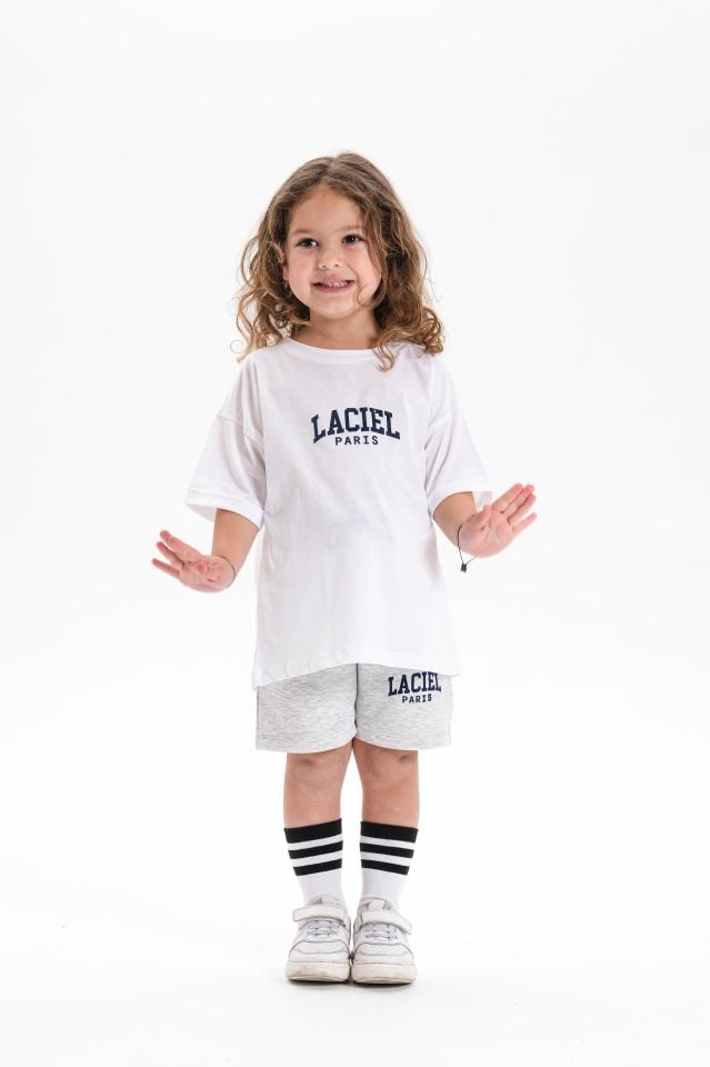 La'ciel Paris Gri Beyaz Unisex Şortlu Takım