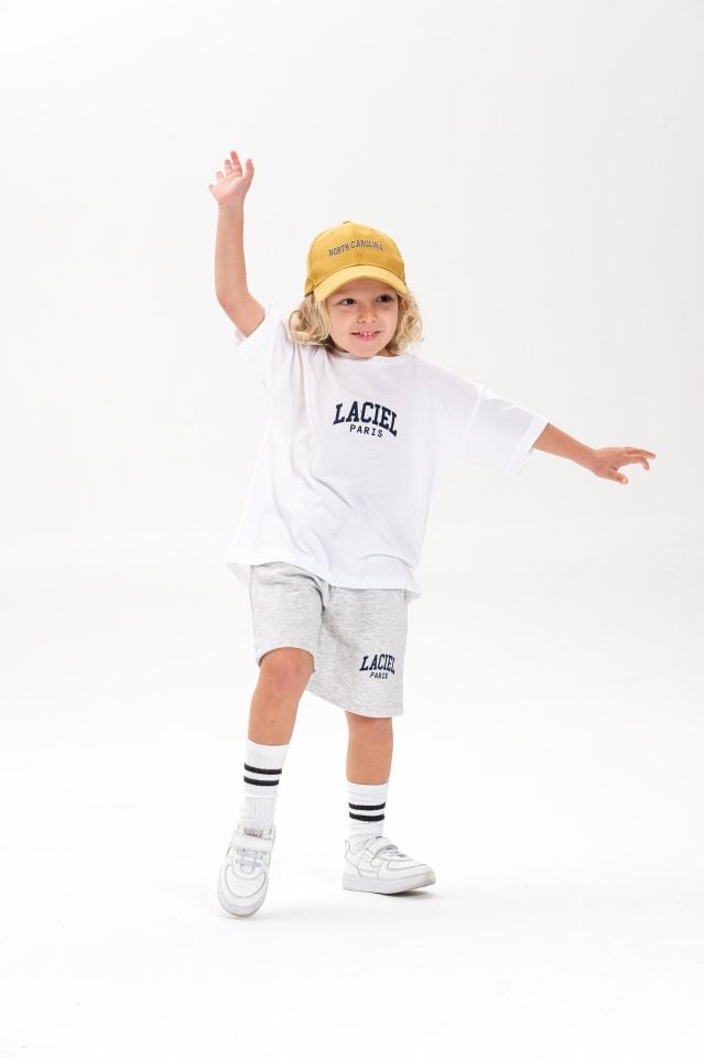La'ciel Paris Gri Beyaz Unisex Şortlu Takım