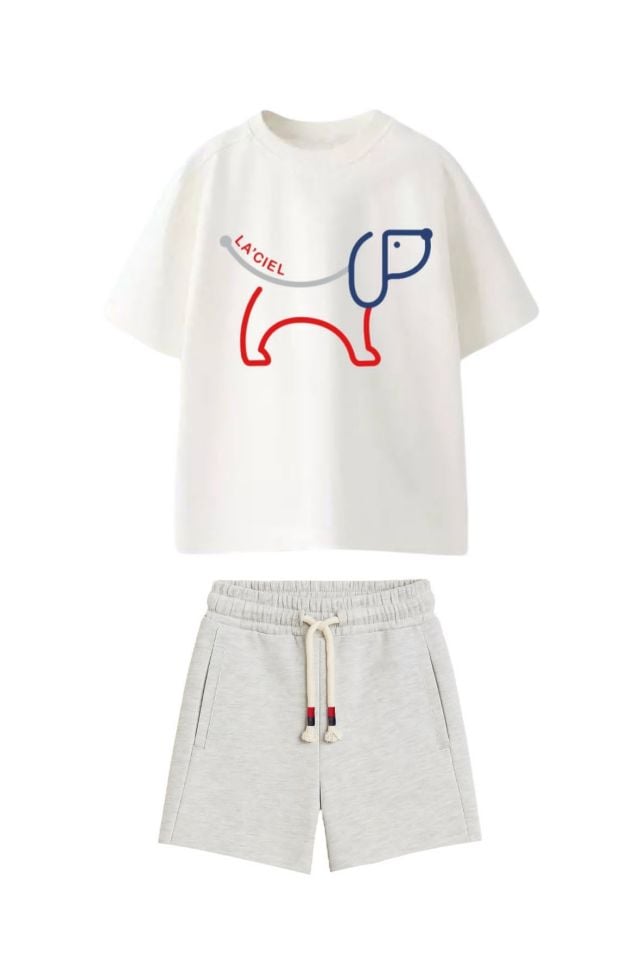 La’ciel Paris Gri Beyaz Puppy Chic Şortlu Takım