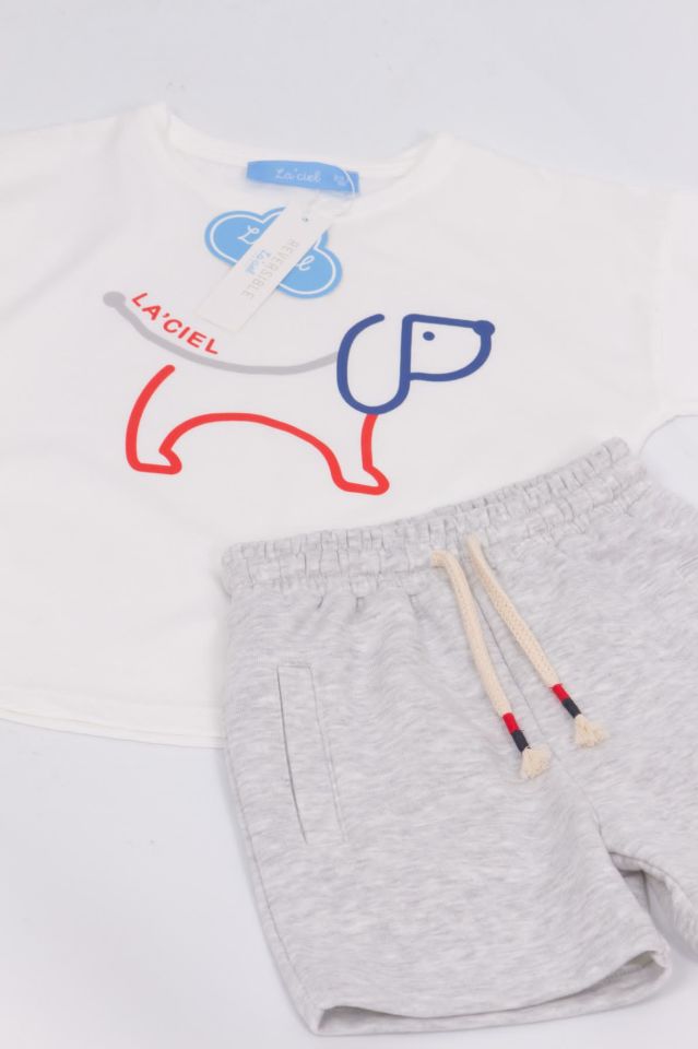 La’ciel Paris Gri Beyaz Puppy Chic Şortlu Takım