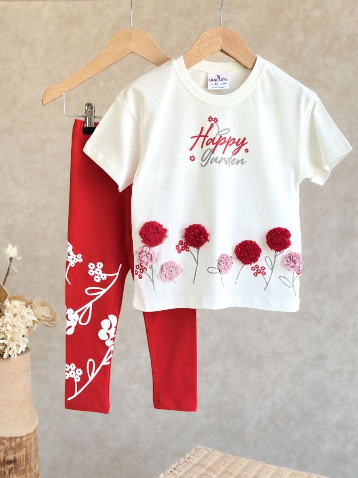 Happy Garden 3 Boyutlu Çiçek Nakışlı Taytlı Takım