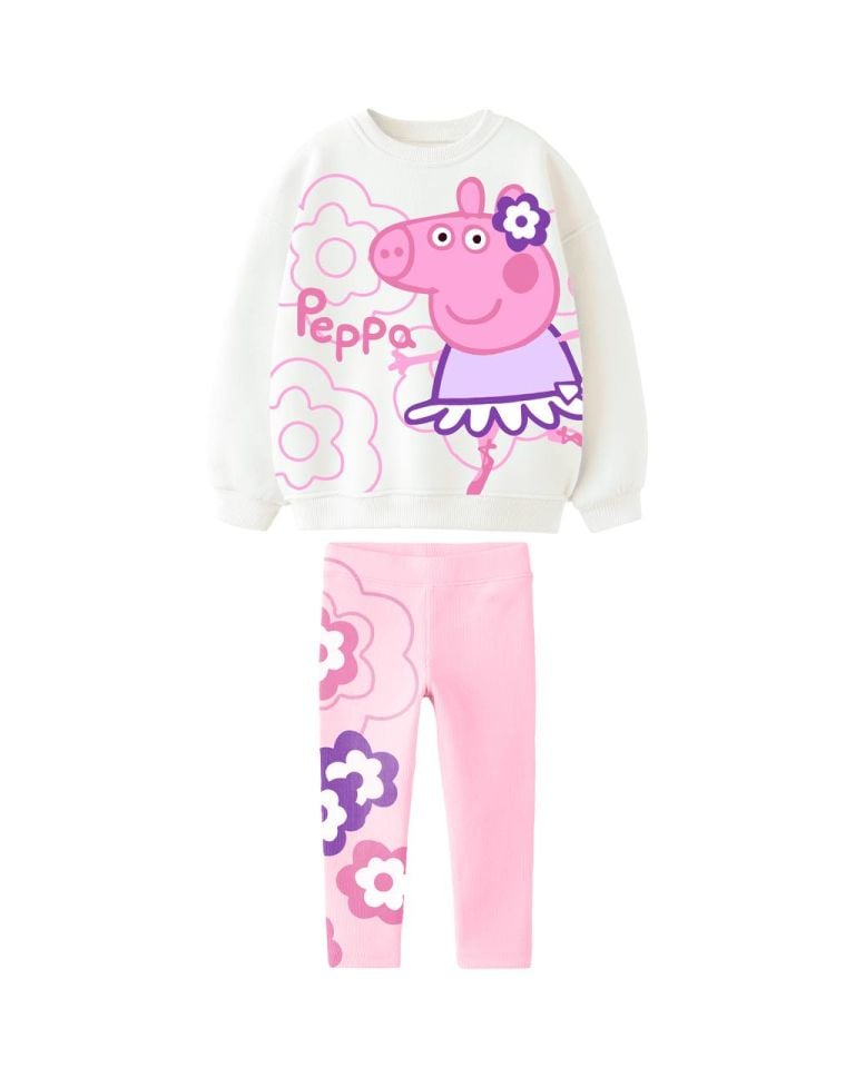 Peppa Çiçek Detaylı Uzun Taytlı Takım