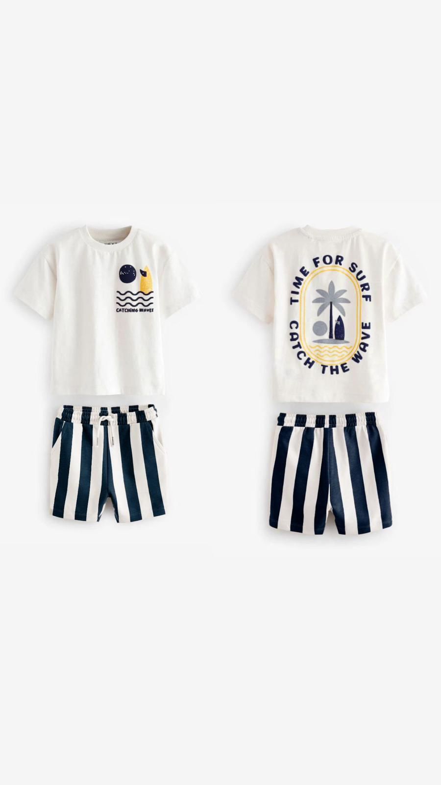 Lacivert  Surf and Sand Kabartma Baskılı Şortlu Takım