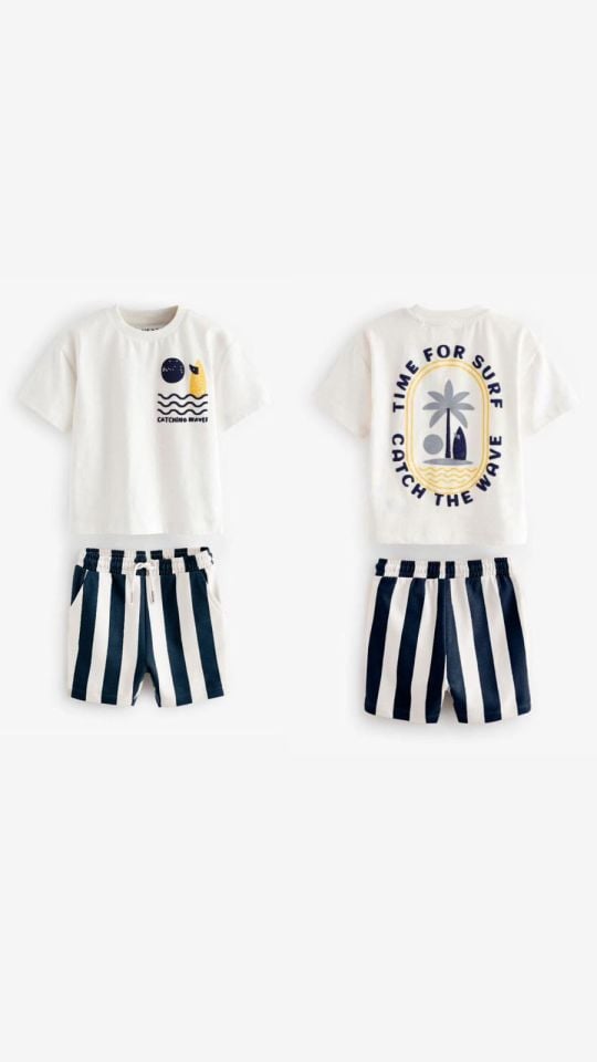 Lacivert  Surf and Sand Kabartma Baskılı Şortlu Takım