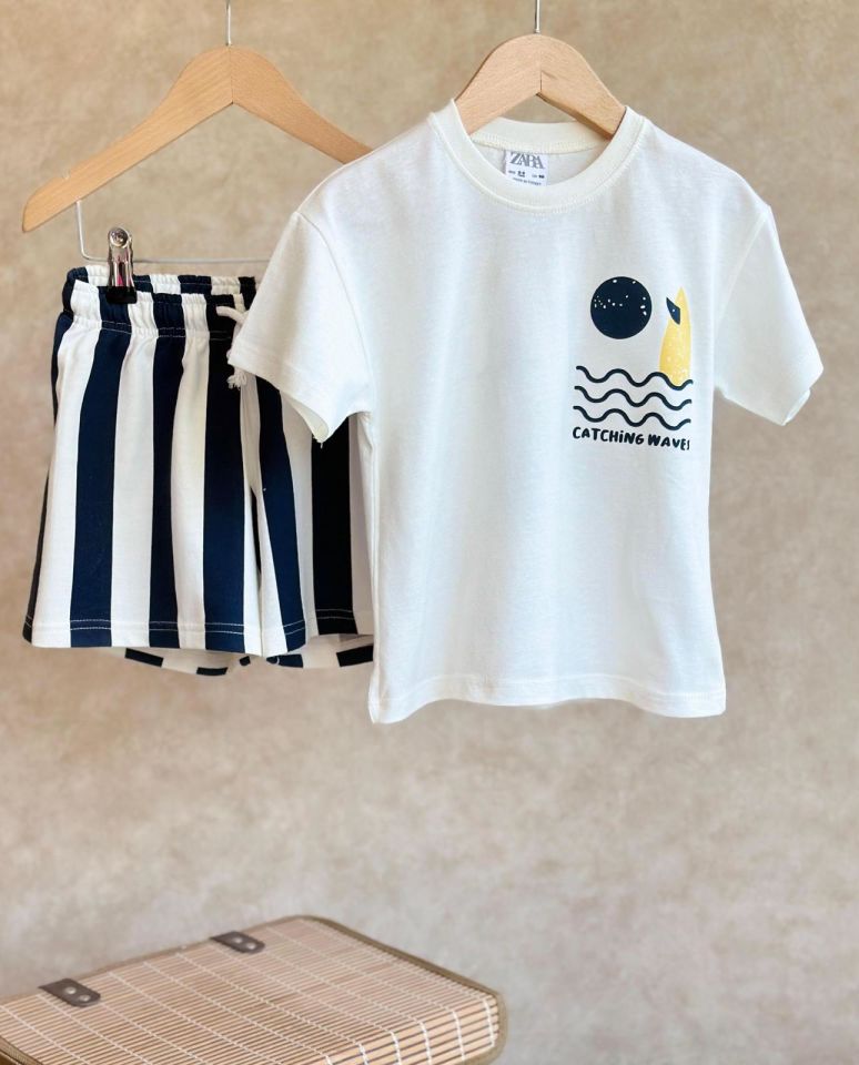 Lacivert  Surf and Sand Kabartma Baskılı Şortlu Takım