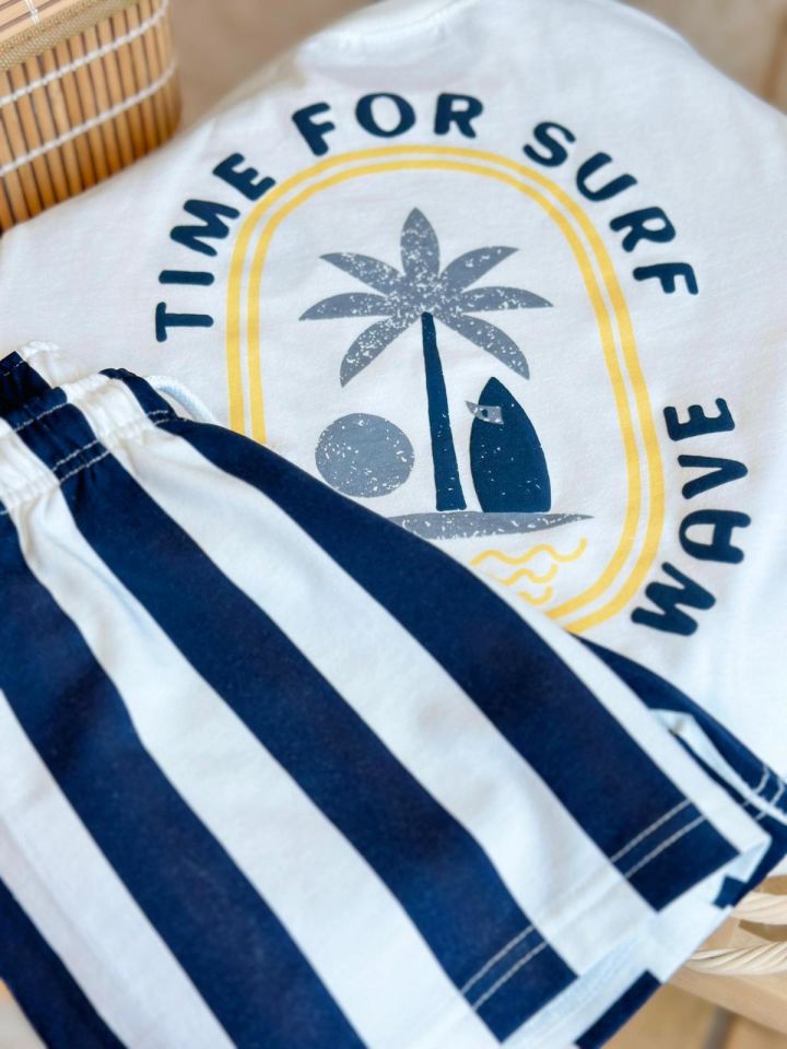 Lacivert  Surf and Sand Kabartma Baskılı Şortlu Takım