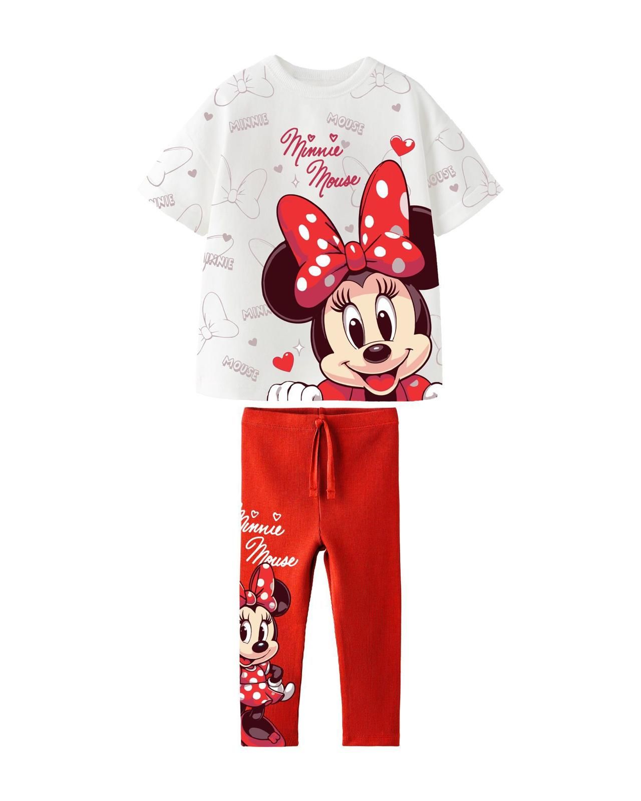 Kırmızı Beyaz Minnie Mouse Taytlı Takım