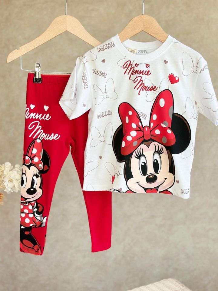 Kırmızı Beyaz Minnie Mouse Taytlı Takım