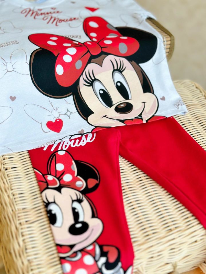 Kırmızı Beyaz Minnie Mouse Taytlı Takım