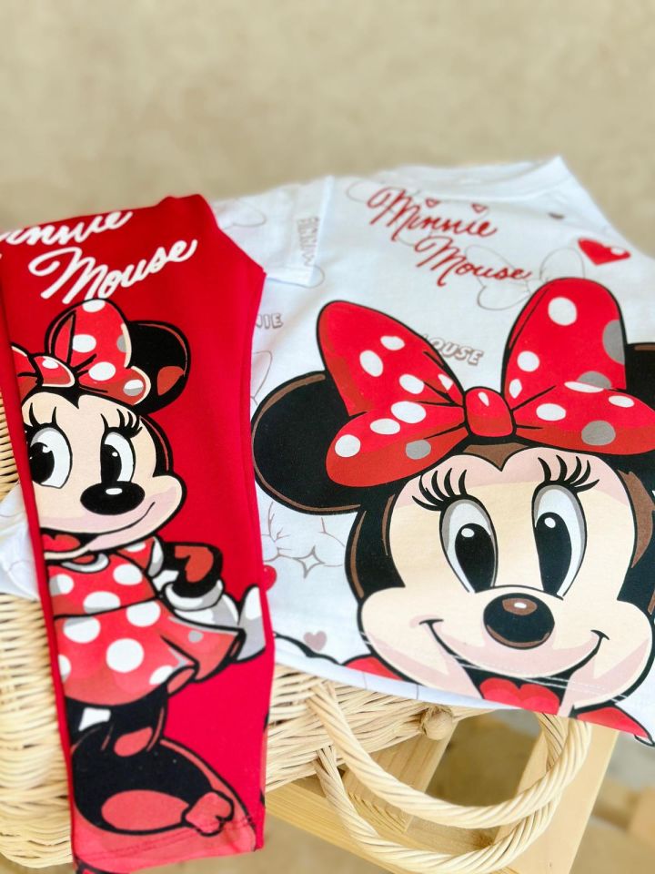 Kırmızı Beyaz Minnie Mouse Taytlı Takım