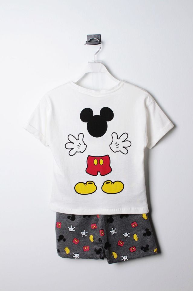Siyah Beyaz Mickey Mouse Şortlu Takım