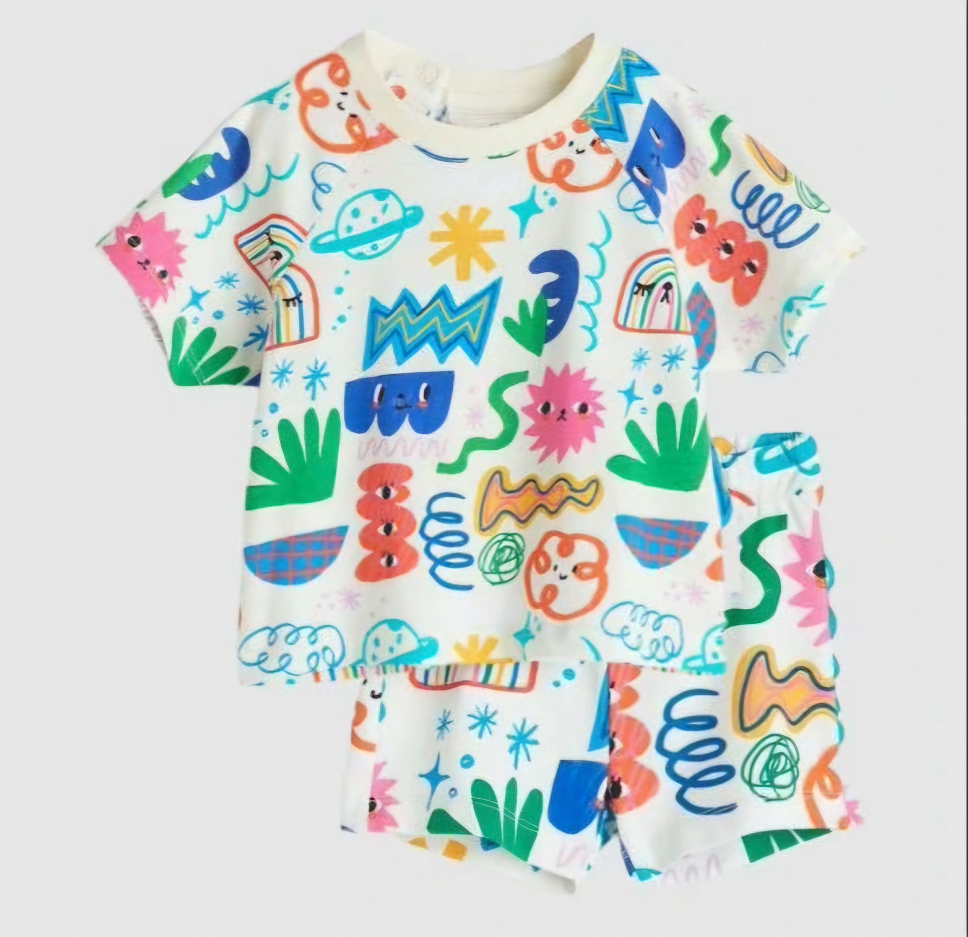 Rengarenk Desenli Pijama Takımı