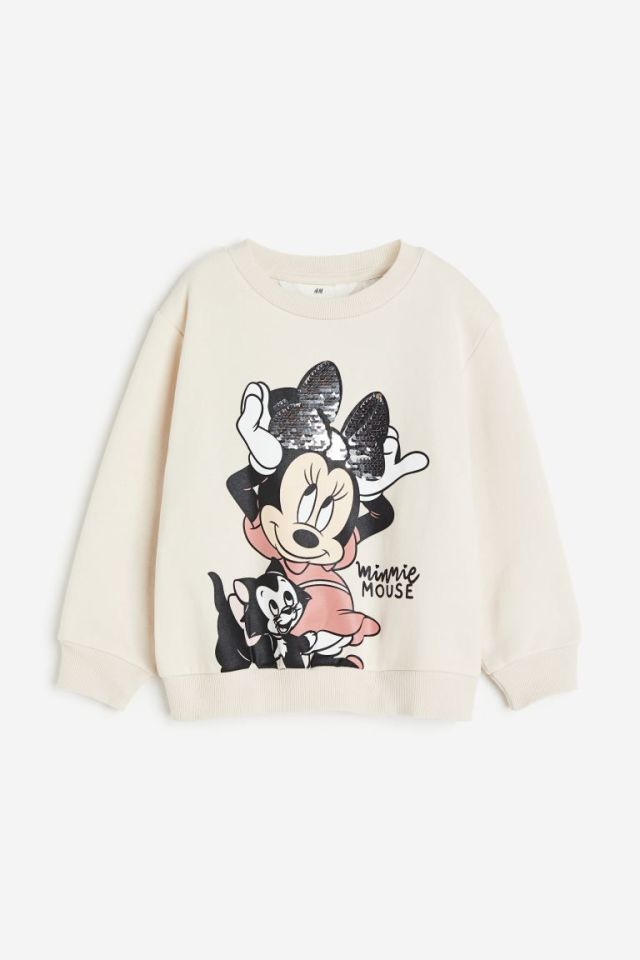 Ekru Minnie Mouse Çift Yönlü Pul Detaylı Sweatshirt