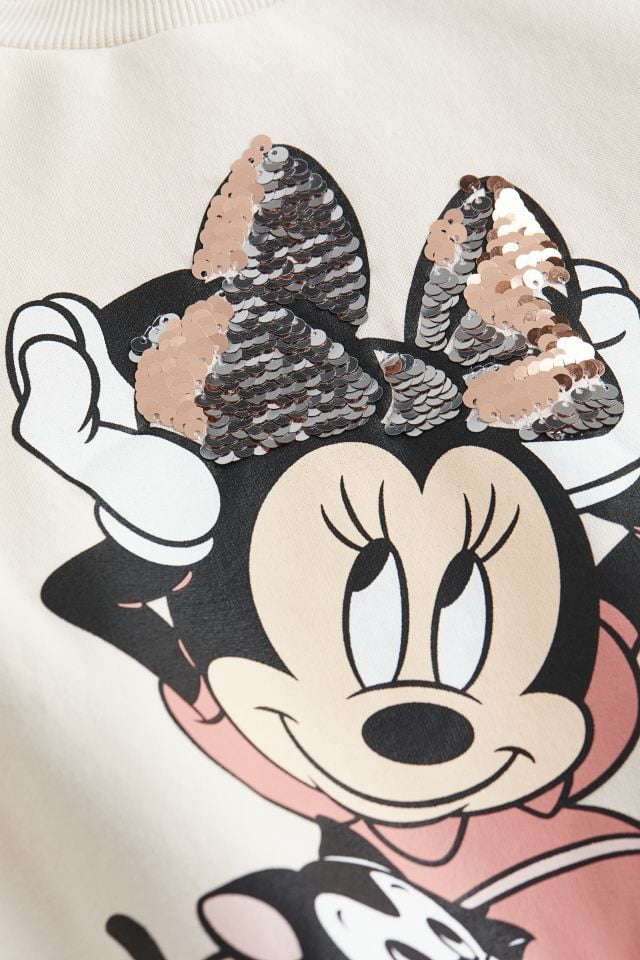 Ekru Minnie Mouse Çift Yönlü Pul Detaylı Sweatshirt