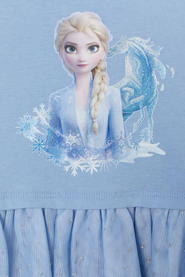 Elsa Baskılı Mavi Tütülü Elbise