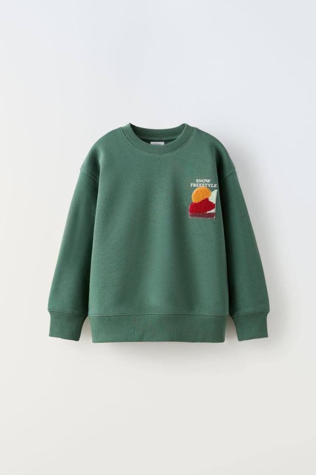 Yeşil Süzene Nakışlı Şardonlu Sweatshirt
