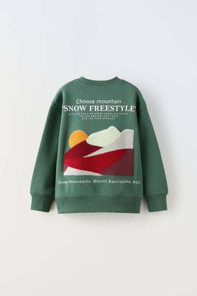 Yeşil Süzene Nakışlı Şardonlu Sweatshirt