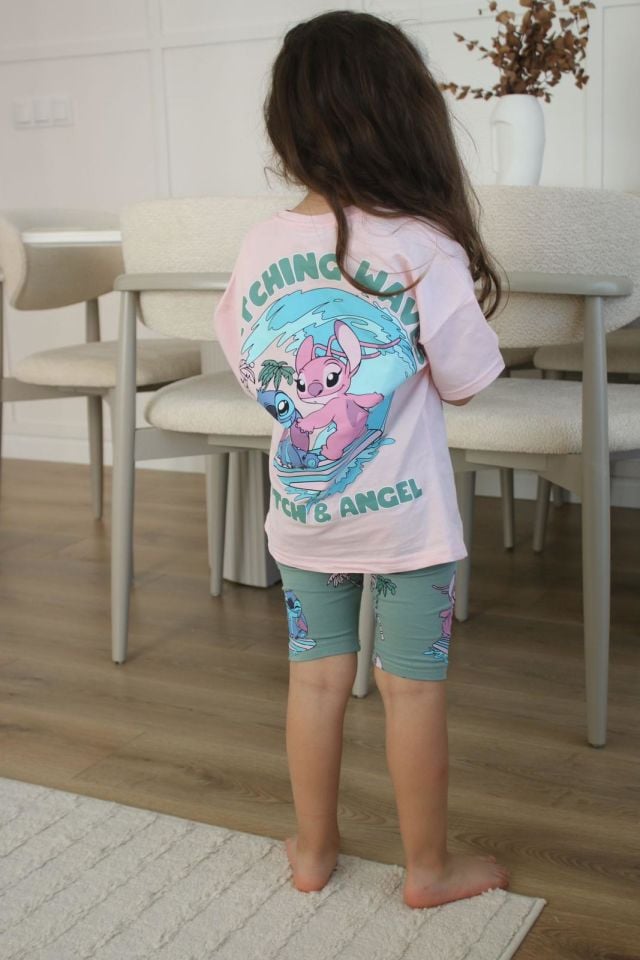 Stitch Yeşil Pembe Taytlı Takım