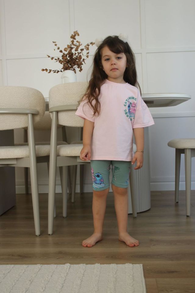 Stitch Yeşil Pembe Taytlı Takım