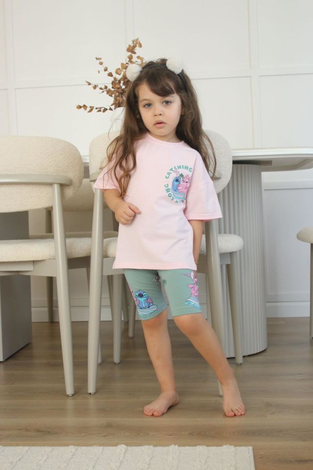 Stitch Yeşil Pembe Taytlı Takım