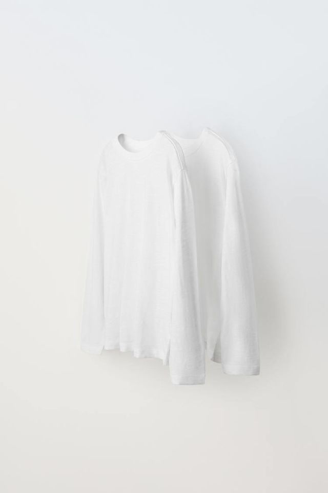 La’ciel Paris %100 Pamuk Basic Uzun Kollu Beyaz Tshirt