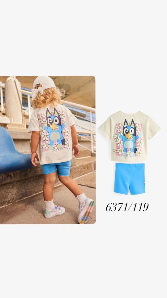 Bluey Mavi Kabartma Baskılı Taytlı Takım