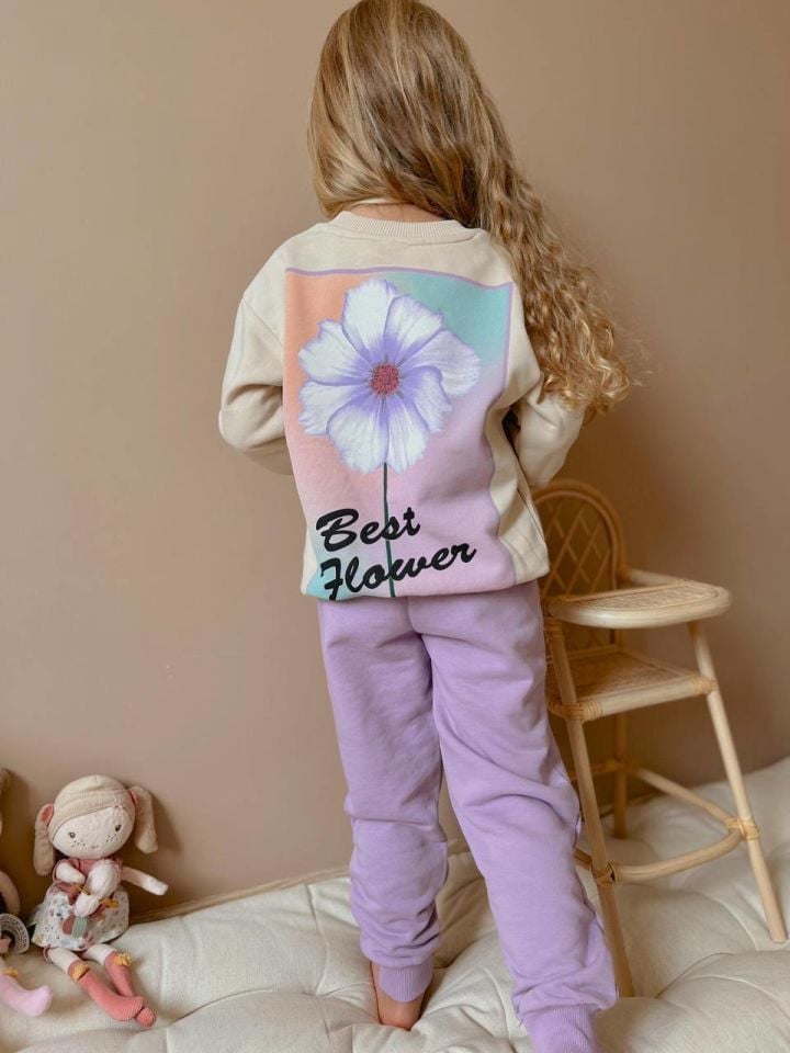 Lila Çiçek Baskılı Kışlık Takım