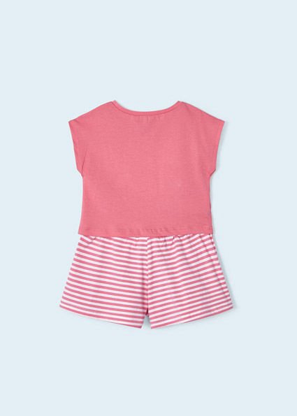Pembe Denizkızı Baskılı Şortlu Crop Takım