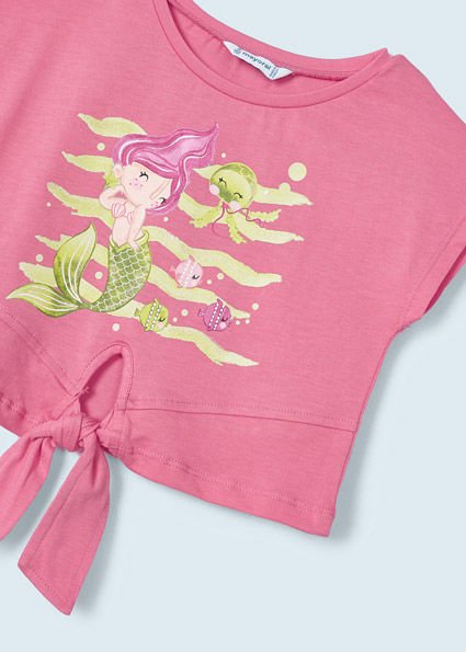 Pembe Denizkızı Baskılı Şortlu Crop Takım