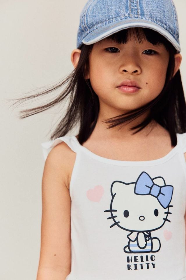 Beyaz Hello Kitty Baskılı Tütülü Elbise
