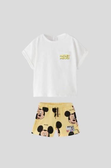 Sarı Beyaz Mickey Mouse Şortlu Takım