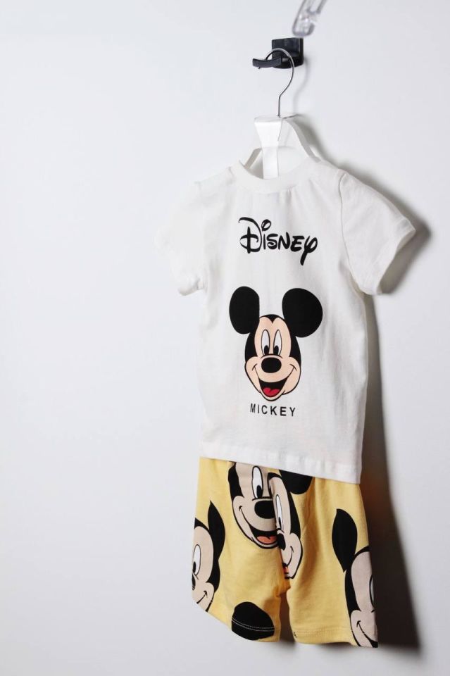 Sarı Beyaz Mickey Mouse Şortlu Takım